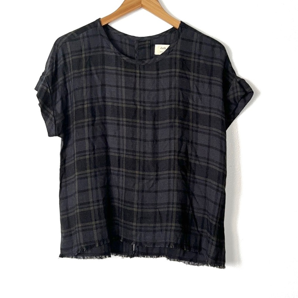 Cloth & Stone Mallory Short Sleeve Blouse Frayed Hem Top NWOT - Picture 2 of 5